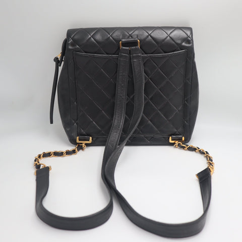 Pre-Owned #01278 CHANEL Matelasse Chain Backpack Lamb Skin Black CC