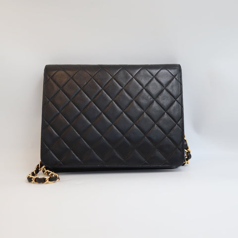 Pre-owned #90152 CHANEL Matelassé Chain Shoulder Bag | Push-Lock | Lambskin | Black | 5 Series (1997–1999) | Gold Hardware | Vintage