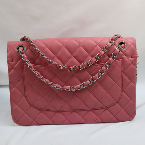 Pre-Owned #32635 CHANEL Matelasse Jumbo Chain Shoulder Bag Lambskin Pink A58600