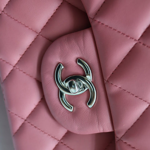 Pre-Owned #32635 CHANEL Matelasse Jumbo Chain Shoulder Bag Lambskin Pink A58600