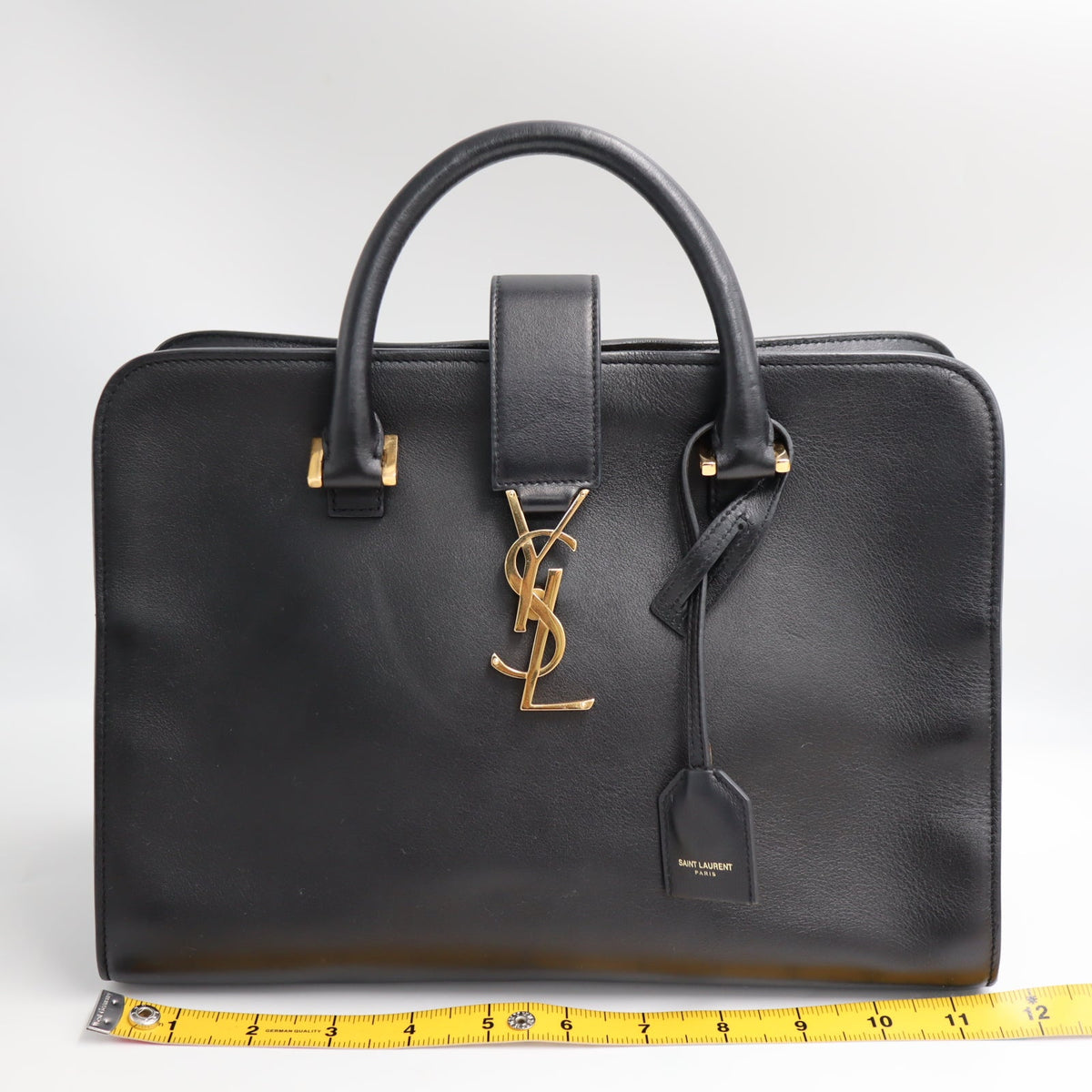 Pre-Owned #SF32411 Saint Laurent Paris Cabas 2Way Shoulder Handbag Leather Black 357395