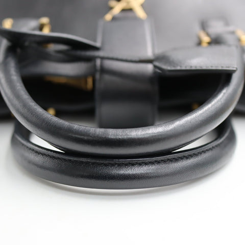 Pre-Owned #SF32411 Saint Laurent Paris Cabas 2Way Shoulder Handbag Leather Black 357395