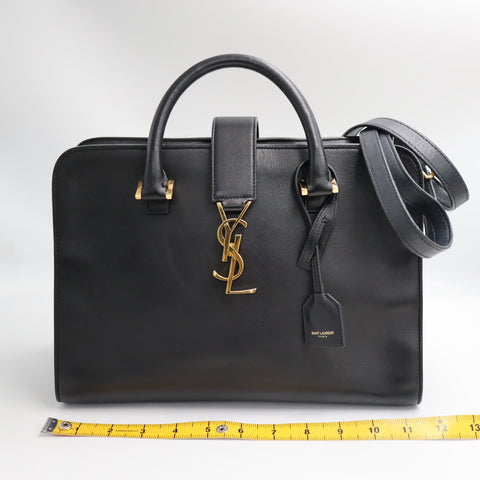Pre-Owned #SF32411 Saint Laurent Paris Cabas 2Way Shoulder Handbag Leather Black 357395