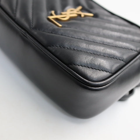 Pre-Owned #SF32420 Saint Laurent YSL mini Lou Belt Shoulder Bag leather Black