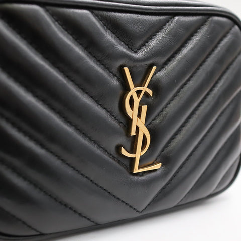 Pre-Owned #SF32420 Saint Laurent YSL mini Lou Belt Shoulder Bag leather Black
