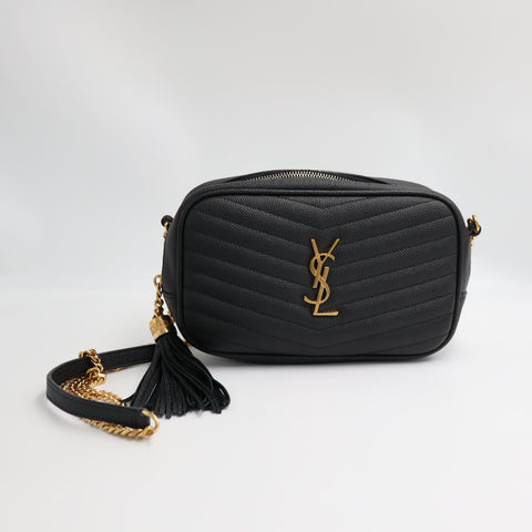 Pre-Owned #R08211 Saint Laurent Paris YSL Mini Bag Lou Chain Shoulder Bag in Black Leather