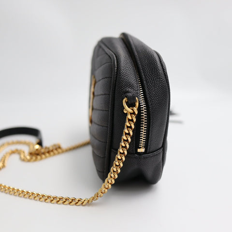 Pre-Owned #R08211 Saint Laurent Paris YSL Mini Bag Lou Chain Shoulder Bag in Black Leather
