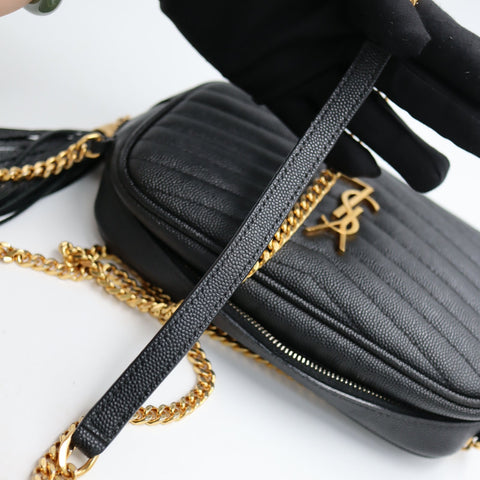 Pre-Owned #R08211 Saint Laurent Paris YSL Mini Bag Lou Chain Shoulder Bag in Black Leather