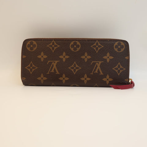 Pre-Owned #72294 Louis Vuitton Monogram Portefeuil Clemence Round Zipper Wallet Broun×Red M60742