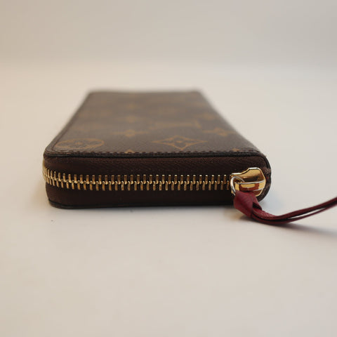 Pre-Owned #72294 Louis Vuitton Monogram Portefeuil Clemence Round Zipper Wallet Broun×Red M60742