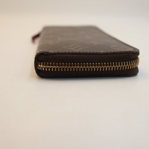 Pre-Owned #72294 Louis Vuitton Monogram Portefeuil Clemence Round Zipper Wallet Broun×Red M60742