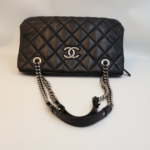 Pre-Owned #R0611 CHANEL Chain Shoulder Tote Bag Calfskin/Black CC Mark Tote Bag