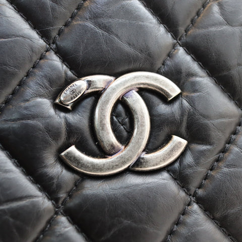 Pre-Owned #R0611 CHANEL Chain Shoulder Tote Bag Calfskin/Black CC Mark Tote Bag